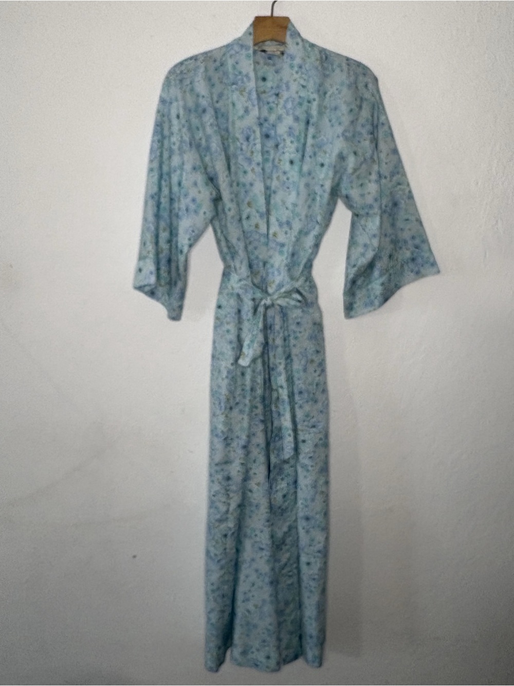 Vintage Christian Dior Lounge Wear Floral Robe Sz L Blue Teal Full Length Pocket - Picture 2 of 12